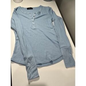Twenty5A Light Blue Waffle Knit Henley Long Sleeve Cuff Top Size S